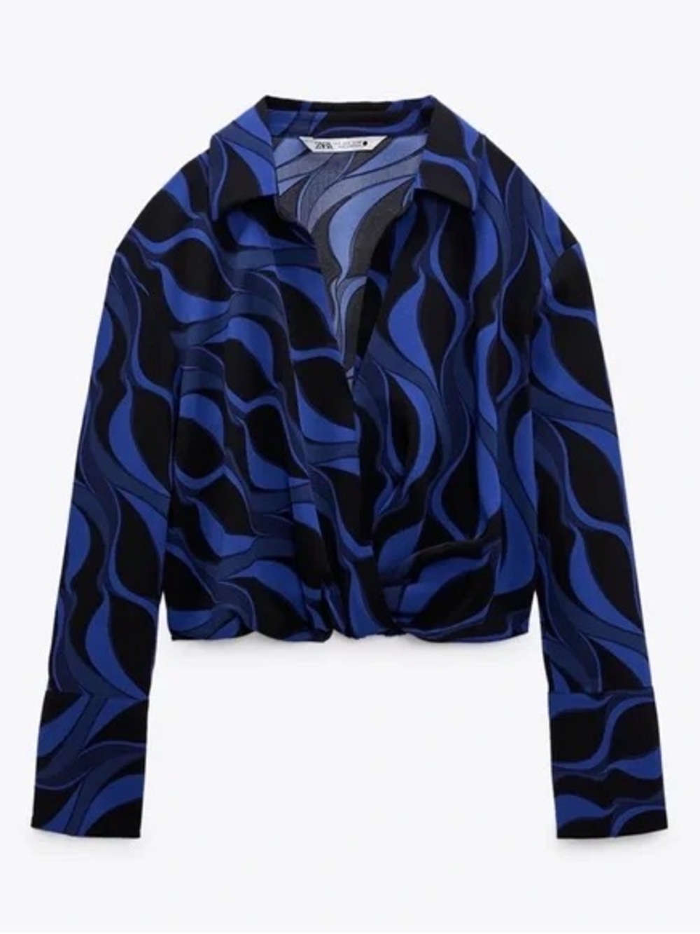 Zara Abstract Collared Twist Front Blouse with Elastic Band in the Back.